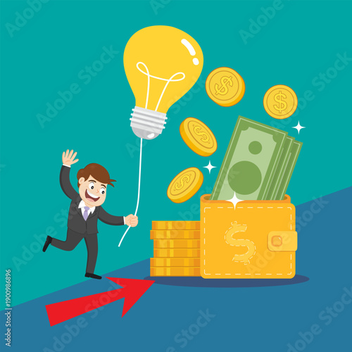 Smart Man Light Bulbs With Money.