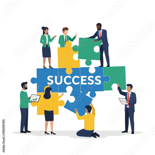 business team with puzzle Teamwork and collaboration concept with people assembling puzzle pieces, building business strategy