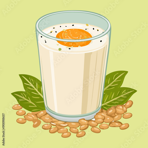 Healthy almond milk with fried egg garnish for unique breakfast drink - Vector Illustration