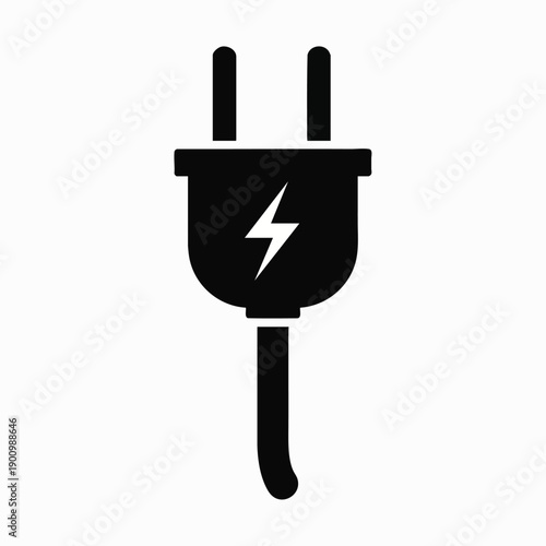 Black electricity plug icon with lightning bolt symbol on white background