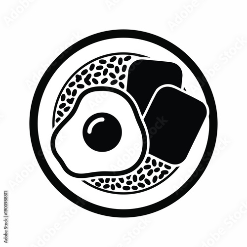 Classic Breakfast Plate Icon with Fried Egg, Toast, and Side Dish. Simple graphic illustration of a morning meal concept.