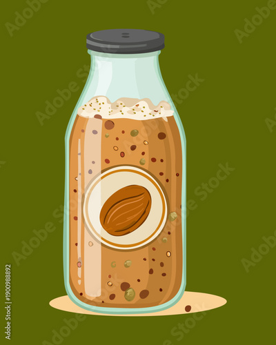 Bottled coffee drink with almond flavor and milk served in a bottle - Vector Illustration