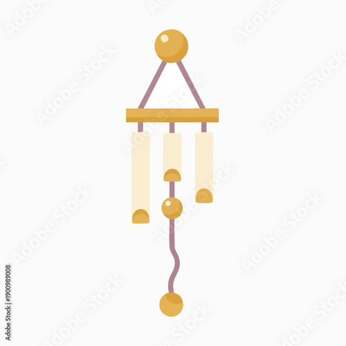 Decorative Wind Chime with Yellow and Beige Tubes and Golden Orbs