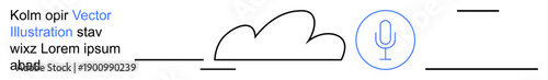 Cloud computing, data storage, voice recognition, digital services, audio processing, minimalism. Outline cloud with microphone icon and lines. Cloud computing and voice recognition idea