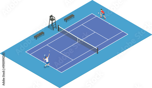 Two men playing tennis illustration