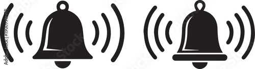 Two ringing bells with sound waves on a white background