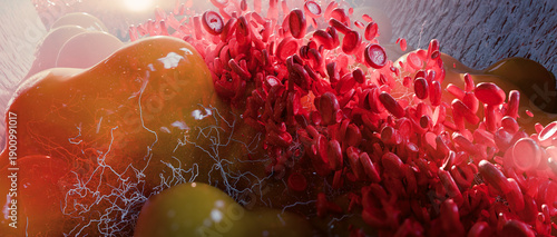 Fat cells,  adipocyte and lipocyte, cholesterol in a cells, blocked vessel in high level of LDL (bad cholesterol) lipoprotein,  risks of heart disease, metabolic syndrome and diabetes