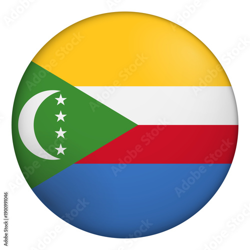 Flag of Comoros. Glossy circular flag. Button appearance. 3D Icon Design with depth Free Download Flag of Comoros. Glossy circular flag. Button appearance. 3D Icon Design with depth - GFXLoad