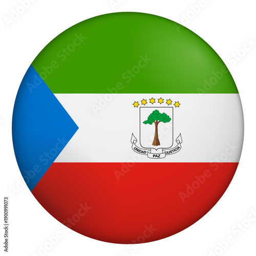 Flag of Equatorial Guiena. Glossy circular flag. Button appearance. 3D Icon Design with depth