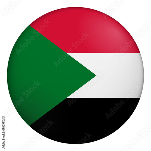 Flag of Sudan. Glossy circular flag. Button appearance. 3D Icon Design with depth