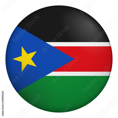 Flag of South Sudan. Glossy circular flag. Button appearance. 3D Icon Design with depth