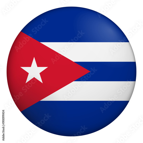 Flag of Cuba. Glossy circular flag. Button appearance. 3D Icon Design with depth