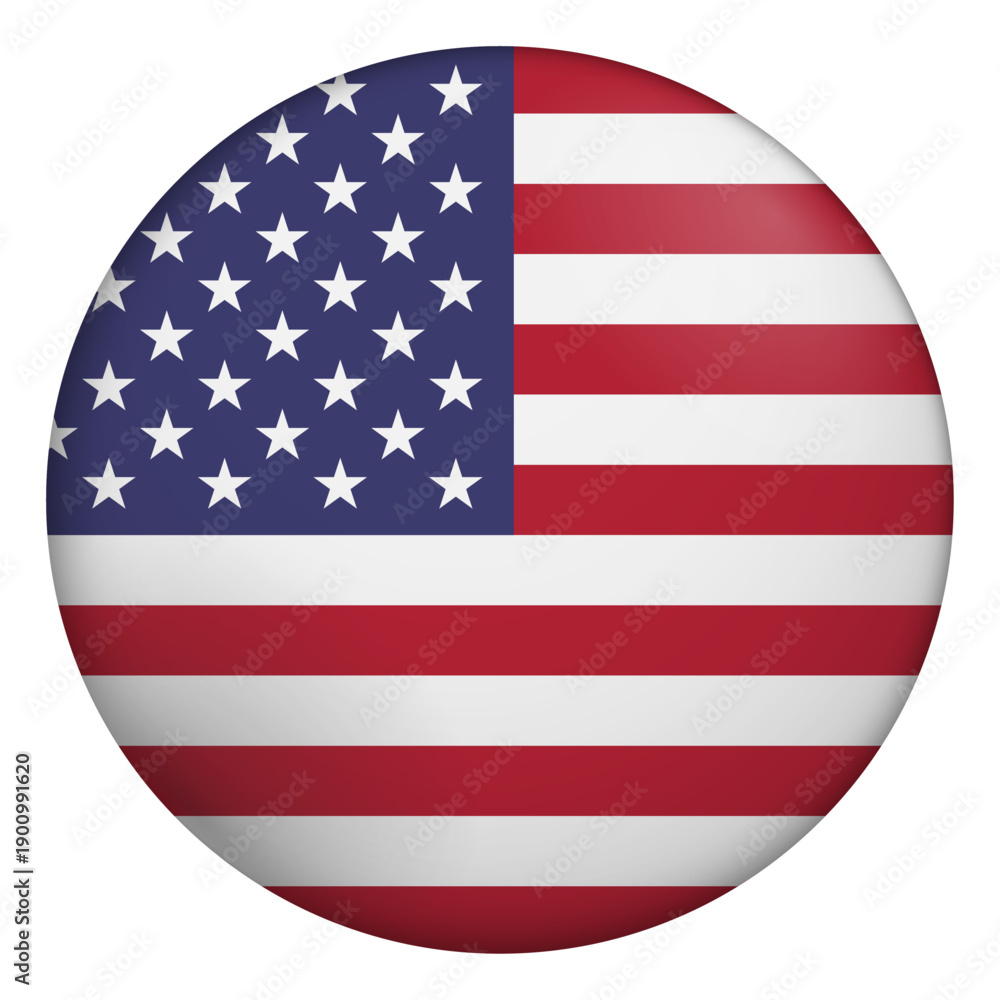 Fototapeta premium Flag of United States. Glossy circular flag. Button appearance. 3D Icon Design with depth