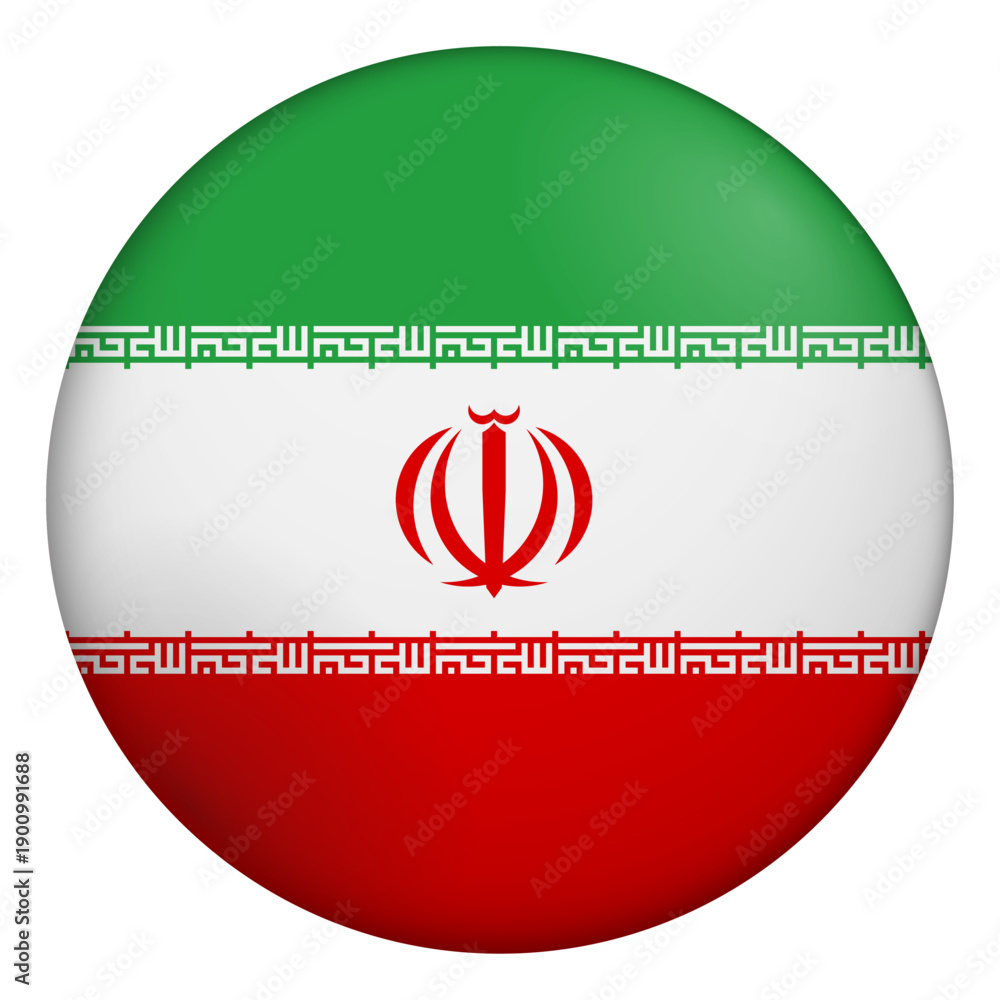 Fototapeta premium Flag of Iran. Glossy circular flag. Button appearance. 3D Icon Design with depth