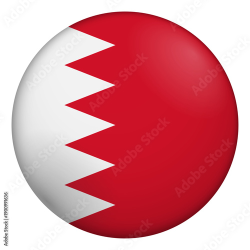 Flag of Bahrain. Glossy circular flag. Button appearance. 3D Icon Design with depth