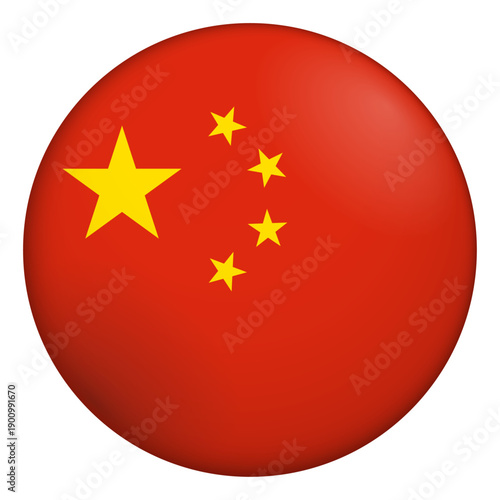 Flag of China. Glossy circular flag. Button appearance. 3D Icon Design with depth