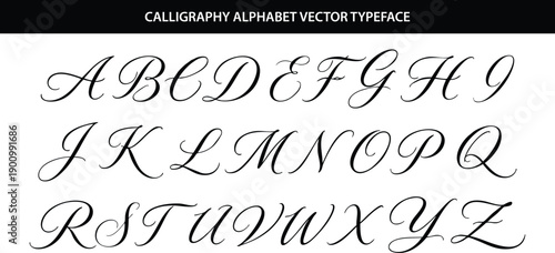 Elegant Calligraphy Capital Alphabet Letters. Handwritten Script Typeface with Smooth Flowing Strokes. Luxury Cursive Uppercase Font for Branding and Invitations.
