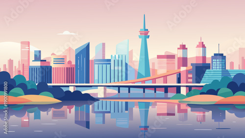 Han River Seoul Minimal Cityscape Vector