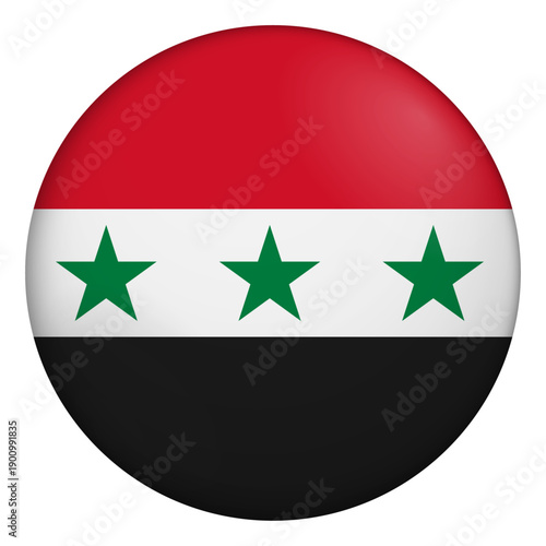 Flag of Syria. Glossy circular flag. Button appearance. 3D Icon Design with depth
