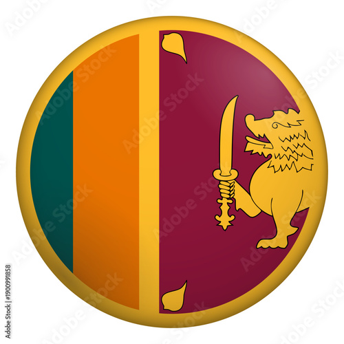 Flag of Sri Lanka. Glossy circular flag. Button appearance. 3D Icon Design with depth