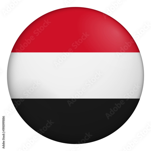 Free Download Flag of Yemen. Glossy circular flag. Button appearance. 3D Icon Design with depth - GFXLoad