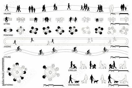 Urban Walking and Cycling Activities, City Park, Infographic, Outdoor, Aerial View, Community Engagement