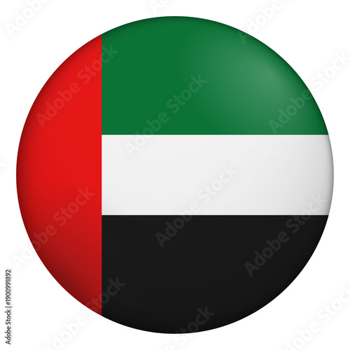 Flag of United Arab Emirates. Glossy circular flag. Button appearance. 3D Icon Design with depth
