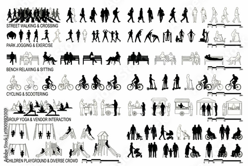 Group Activities, Exercise, Park, Illustrations, Outdoor, Side View, Community Engagement