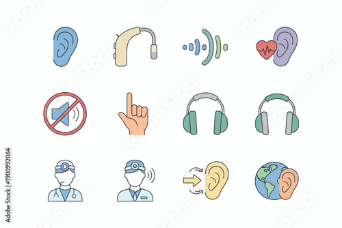 Ear Symbols and Hearing Devices in Medical Illustrations