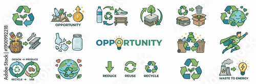Recycling Icons and Concepts in Eco-Friendly Design for Environmental Awareness