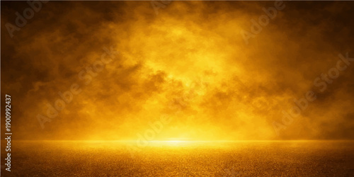 Dramatic abstract orange sunset sky with a bright grunge sun and yellow rays through a beautiful cloudscape landscape
