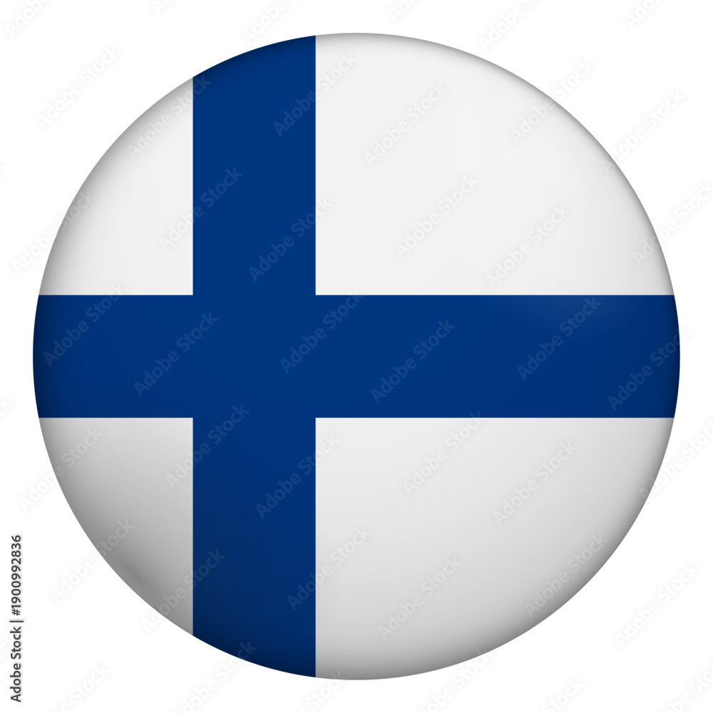Fototapeta premium Flag of Finland. Glossy circular flag. Button appearance. 3D Icon Design with depth