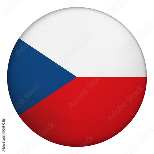 Flag of Czech Republic. Glossy circular flag. Button appearance. 3D Icon Design with depth