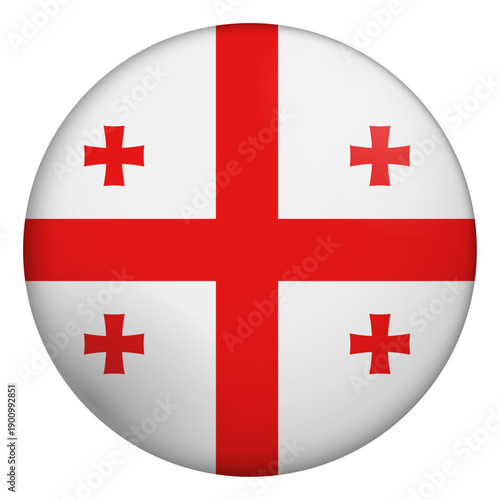 Flag of Georgia. Glossy circular flag. Button appearance. 3D Icon Design with depth