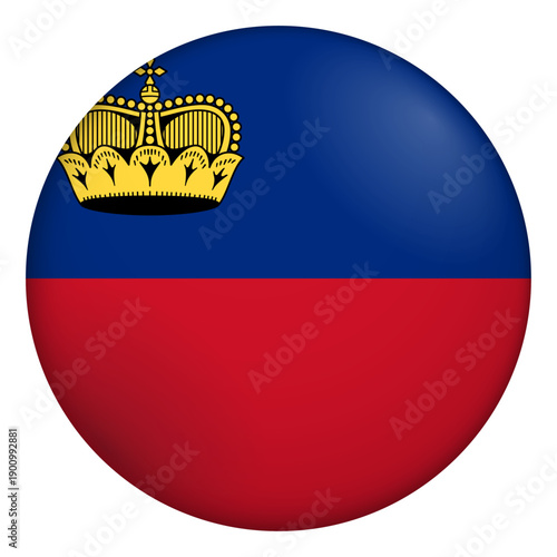 Flag of Liechtenstein. Glossy circular flag. Button appearance. 3D Icon Design with depth