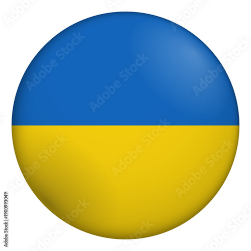 Flag of Ukraine. Glossy circular flag. Button appearance. 3D Icon Design with depth