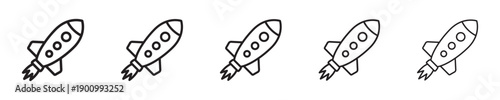 Rocket Line Icon Collection for Startup Launch, Growth, Innovation and Success