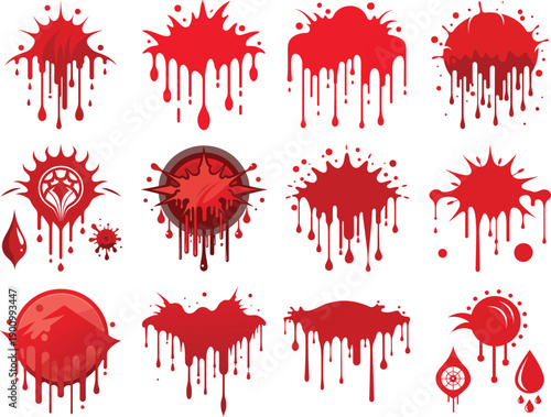 Blood Drip Splatter Vector Illustration Set for Horror Halloween Design