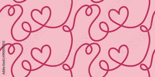 Bezszwowy wzór z bazgrołów. Linie układające się w serca na różowym tle - romantyczny design walentynkowy.