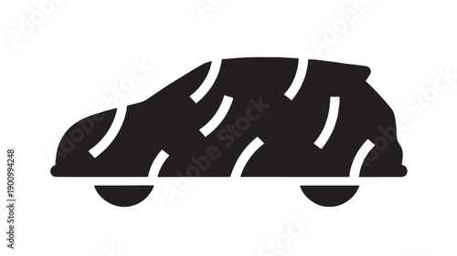 Car wash icon with soap foam and water streaks, minimal black silhouette vehicle cleaning symbol isolated on white background for app UI, signage, and web design