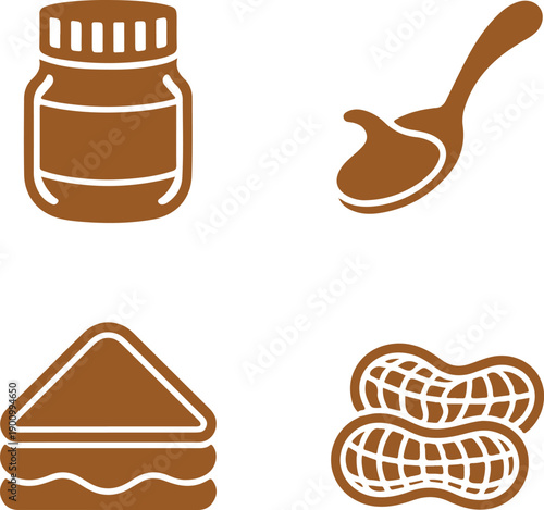 Peanut Butter Icons Jar, Spoon, Sandwich and Nuts