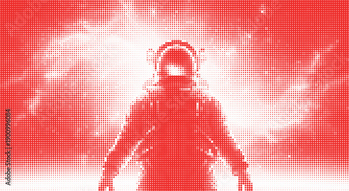 Astronaut gazing at a distant planet from spaceship window