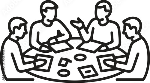 Business meeting with four people icon editable line symbol. Discussion, teamwork, corporate, meeting vector illustration