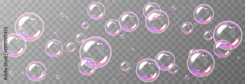 Realistic soap bubbles PNG. Flying soap bubbles on an isolated transparent background. Bubbles from foam or detergent.