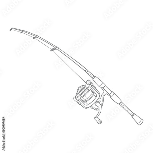 Detailed Fishing Rod with Spinning Reel Illustration