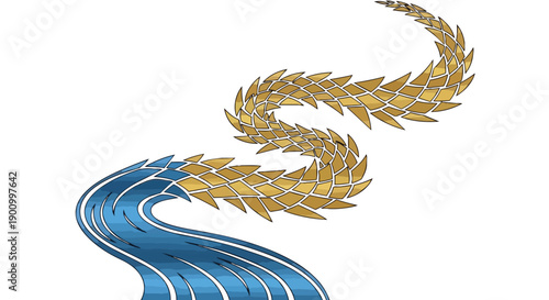 Golden dragon tail wave illustration isolated white background