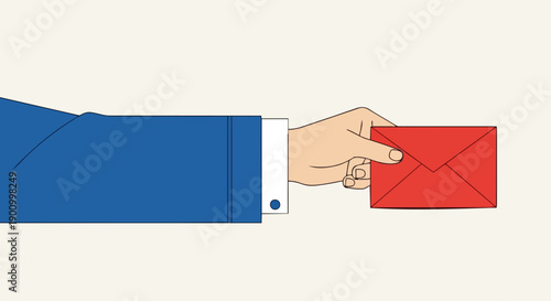 Hand giving red envelope angpao illustration isolated white background