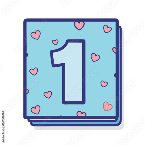 Vector illustration of layered cards with hearts and number one symbol on a soft blue background from a front viewpoint