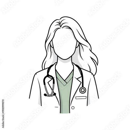 Female Professional Doctor with Stethoscope Medical Line Art Illustration