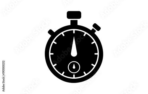 Black stopwatch icon showing fifteen minutes time interval measurement and speed concept vector illustration